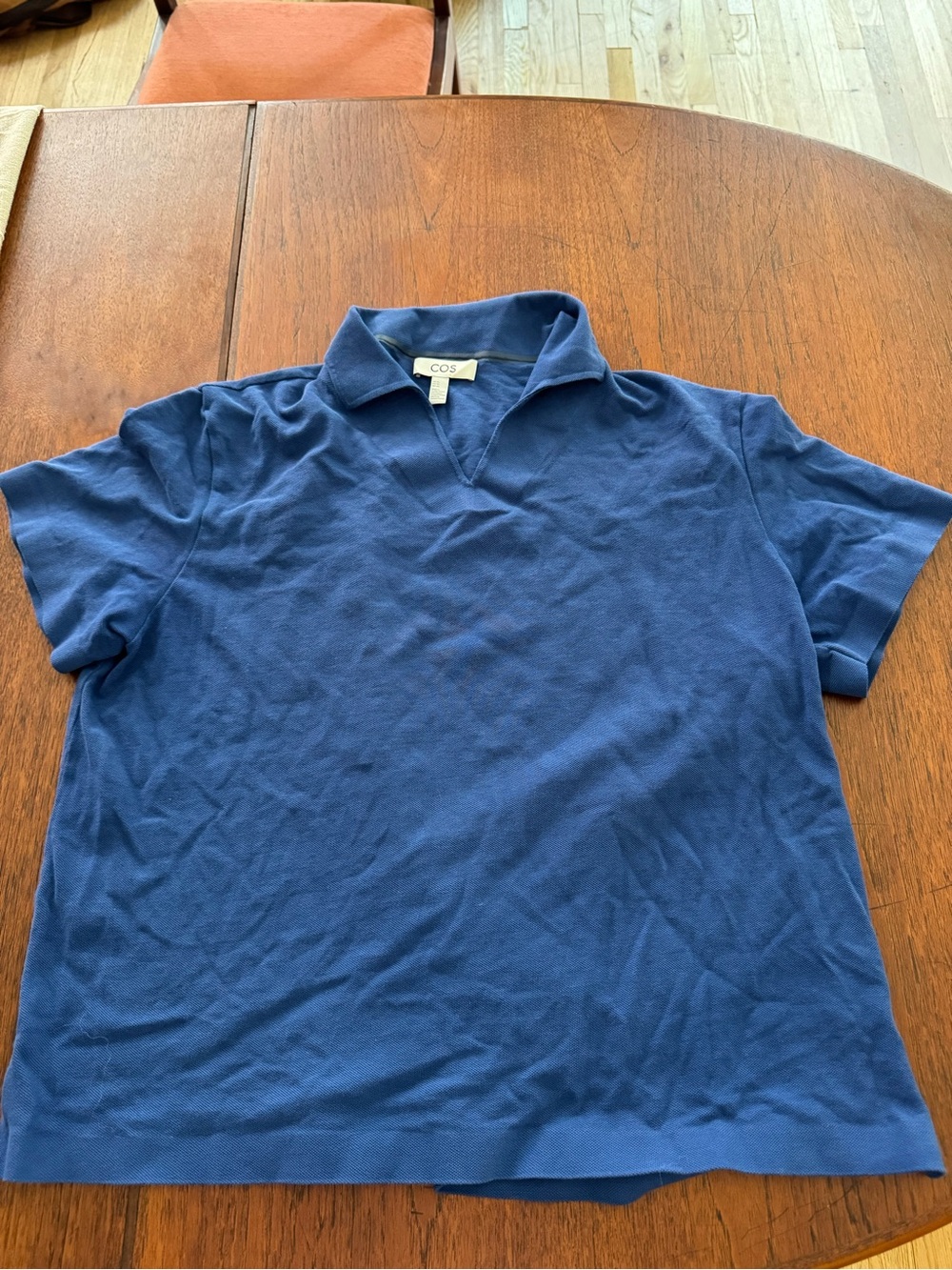 COS Men's Navy Blue Polo-Style Short Sleeve Shirt